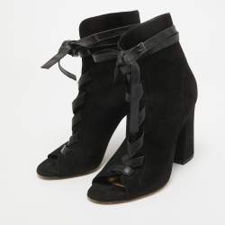 Gianvito Rossi Black Suede Lace Up Ankle Boots Size 39