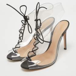 Gianvito Rossi Black Leather and PVC Helmut Lace Up Booties Size 39.5