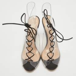 Gianvito Rossi Black Leather and PVC Helmut Lace Up Booties Size 39.5