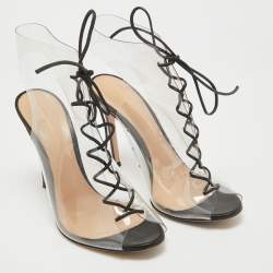 Gianvito Rossi Black Leather and PVC Helmut Lace Up Booties Size 39.5