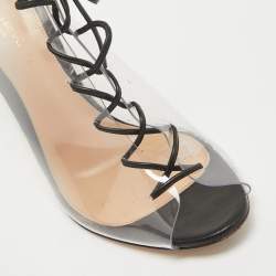 Gianvito Rossi Black Leather and PVC Helmut Lace Up Booties Size 39.5