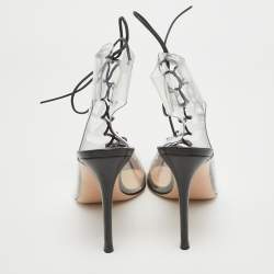 Gianvito Rossi Black Leather and PVC Helmut Lace Up Booties Size 39.5