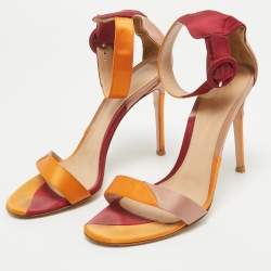 Pre Owned Gianvito Rossi Multicolor Satin Ankle Strap Open Toe Sandals Size 38