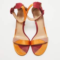 Pre Owned Gianvito Rossi Multicolor Satin Ankle Strap Open Toe Sandals Size 38