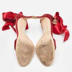 Pre Owned Gianvito Rossi Red Satin Lace Up Gala Open Toe Sandals Size 39.5