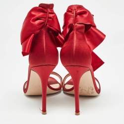 Pre Owned Gianvito Rossi Red Satin Lace Up Gala Open Toe Sandals Size 39.5