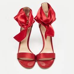 Pre Owned Gianvito Rossi Red Satin Lace Up Gala Open Toe Sandals Size 39.5
