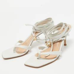 Pre Owned Gianvito Rossi White Leather Ankle Wrap Sandals Size 38