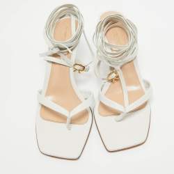 Pre Owned Gianvito Rossi White Leather Ankle Wrap Sandals Size 38