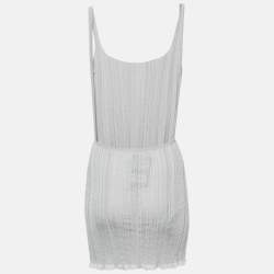 Pre Owned Gimaguas Light Grey Patterned Knit Sleeveless Mini Dress S
