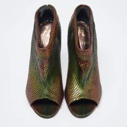 Gina Multicolor Python Peep Toe Booties Size 39