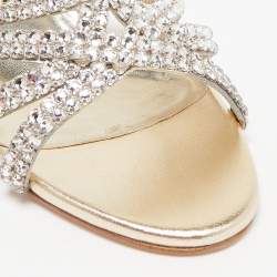 Pre Owned Gina Gold Leather Crystal Embellished Gabriella Slide Sandals Size 36.5