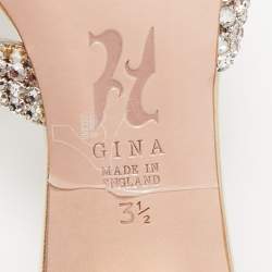 Pre Owned Gina Gold Leather Crystal Embellished Gabriella Slide Sandals Size 36.5