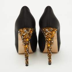 مملوكة مسبقًا Gina Black Satin Crystal Embellished Peep Toe Platform Pumps Size 37