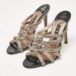 Gina Rose Gold Leather Crystal Embellished Slide Sandals Size 37
