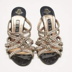 Gina Rose Gold Leather Crystal Embellished Slide Sandals Size 37