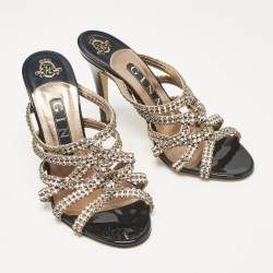 Gina Rose Gold Leather Crystal Embellished Slide Sandals Size 37