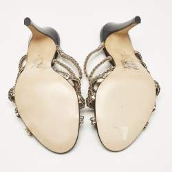 Gina Rose Gold Leather Crystal Embellished Slide Sandals Size 37