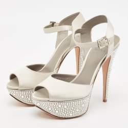Gina Grey Satin Crystal Embellished Platform Sandals Size 40