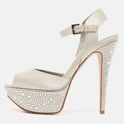 Gina Grey Satin Crystal Embellished Platform Sandals Size 40
