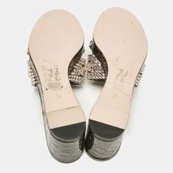 مملوكة مسبقًا Gina Brown Leather Crystal Embellished Phoenix Slide Sandals Size 37