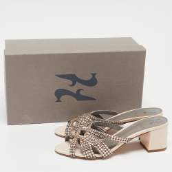 Pre Owned Gina Metallic Pink Leather Visage Slide Sandals Size 36