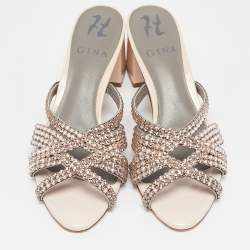 Pre Owned Gina Metallic Pink Leather Visage Slide Sandals Size 36