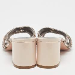 Pre Owned Gina Metallic Pink Leather Visage Slide Sandals Size 36