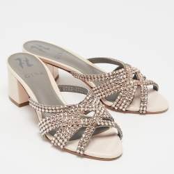 Pre Owned Gina Metallic Pink Leather Visage Slide Sandals Size 36