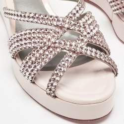 Pre Owned Gina Pink Leather Crystal Embellished Milo Slide Sandals Size 39