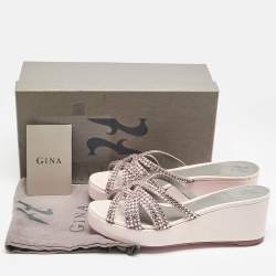 Pre Owned Gina Pink Leather Crystal Embellished Milo Slide Sandals Size 39