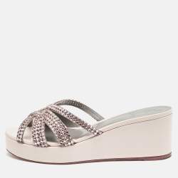 Pre Owned Gina Pink Leather Crystal Embellished Milo Slide Sandals Size 39