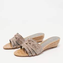 Gina Beige Leather Crystal Embellished Daphne Slide Sandals Size 38.5