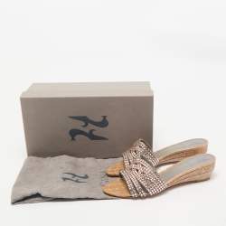 Gina Beige Leather Crystal Embellished Daphne Slide Sandals Size 38.5