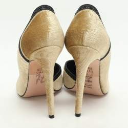 Gina Gold/Black Paisley Print Velvet Crystal Embellished D'orsay Pumps Size 39