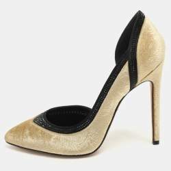 Gina Gold/Black Paisley Print Velvet Crystal Embellished D'orsay Pumps Size 39