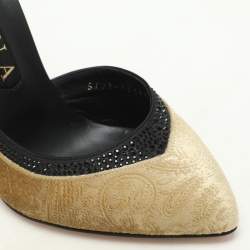 Gina Gold/Black Paisley Print Velvet Crystal Embellished D'orsay Pumps Size 39