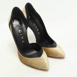 Gina Gold/Black Paisley Print Velvet Crystal Embellished D'orsay Pumps Size 39