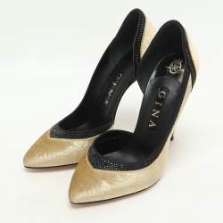 Gina Gold/Black Paisley Print Velvet Crystal Embellished D'orsay Pumps Size 39