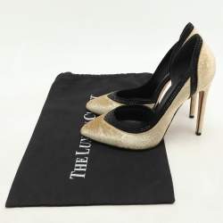 Gina Gold/Black Paisley Print Velvet Crystal Embellished D'orsay Pumps Size 39