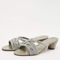 Gina Grey Leather Crystal Embellished Cerise Slide Sandals Size 38