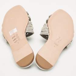 Gina White/Silver Leather Crystal Embellished Loren Flat Slides Size 39
