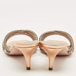 Pre Owned Gina Gold Leather Crystal Embellished Slide Sandals Size 41