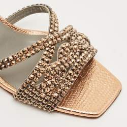 Pre Owned Gina Gold Leather Crystal Embellished Slide Sandals Size 41