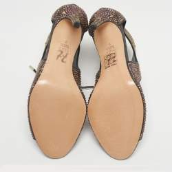Pre Owned Gina Metallic Satin Crystal Embellished Cut Out Sandals Size 40