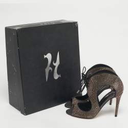 Pre Owned Gina Metallic Satin Crystal Embellished Cut Out Sandals Size 40