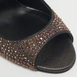 Pre Owned Gina Metallic Satin Crystal Embellished Cut Out Sandals Size 40
