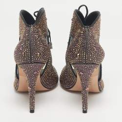 Pre Owned Gina Metallic Satin Crystal Embellished Cut Out Sandals Size 40