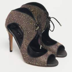 Pre Owned Gina Metallic Satin Crystal Embellished Cut Out Sandals Size 40