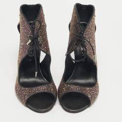 Pre Owned Gina Metallic Satin Crystal Embellished Cut Out Sandals Size 40